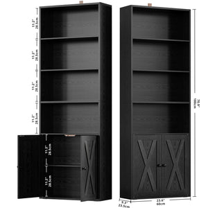 6-Tier Industrial Bookcase with Doors, Set of 2