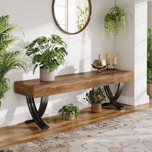 55-Inch Industrial Entryway Shoe Bench with Metal X-Shaped Legs