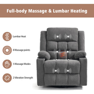 Swivel Rocker Recliner Chair with Massage & Heat