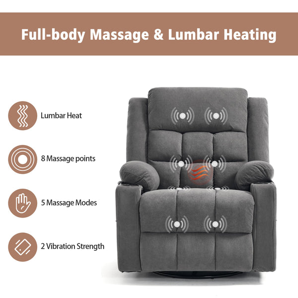 Swivel Rocker Recliner Chair with Massage & Heat