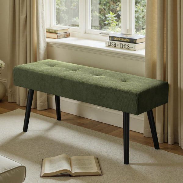 Corduroy Upholstered Entryway Bench with Metal Frame