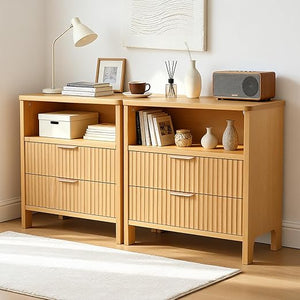 Fluted Nightstand with Charging Station & 2 Drawers