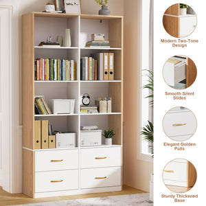 70" Tall Bookshelf with 4 Drawers & 6 Adjustable Shelves