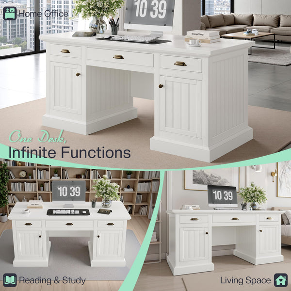68" Executive Desk with Drawers, Cabinets & Fluted Panel