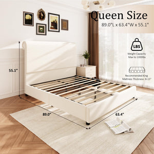 Queen Velvet Sleigh Bed Frame with Tall Headboard