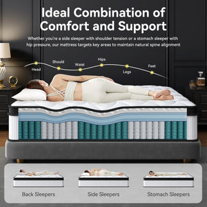 Queen Mattress 12 Inch Hybrid Pillow Top with Memory Foam & Pocket Springs
