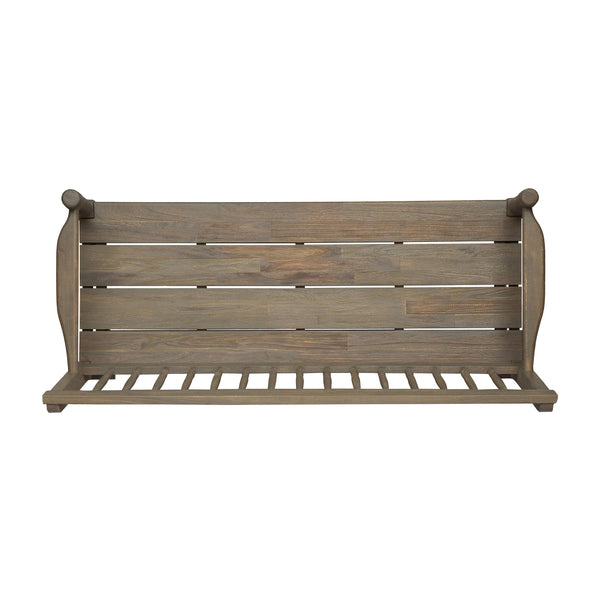 Farmhouse Acacia Wood Bench with Shelf – Gray