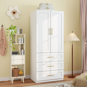 Wardrobe Closet with Hanging Rod and Drawers