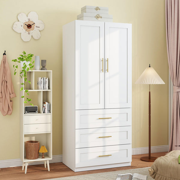 Wardrobe Closet with Hanging Rod and Drawers