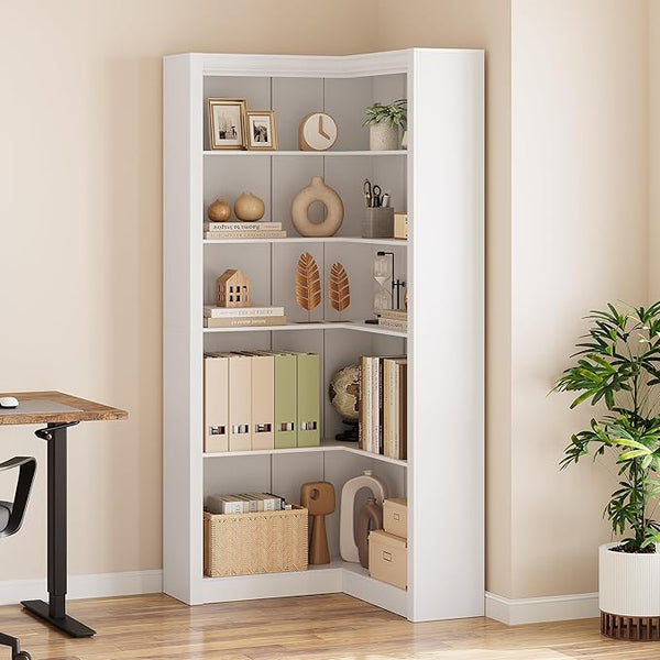 L-Shaped 5-Tier Corner Bookshelf