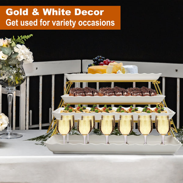4-Tier Serving Tray Set with Stand – Wave Edge Melamine Platters