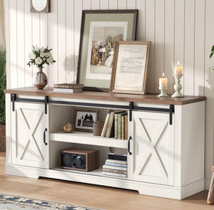 66" Farmhouse TV Stand with Sliding Barn Door