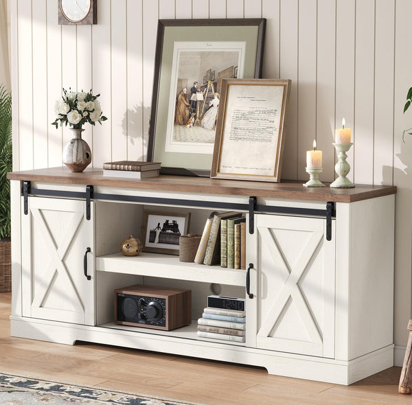 66" Farmhouse TV Stand with Sliding Barn Door