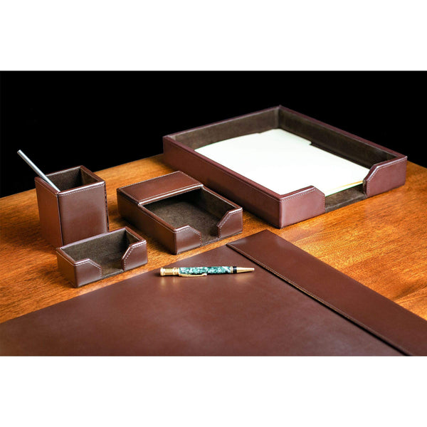 Bonded Leather Desk Set – 5-Piece Office Organizer
