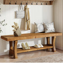 Solid Wood Entryway Bench – 55" Farmhouse Seat