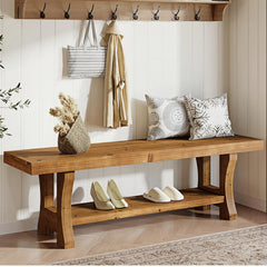 Solid Wood Entryway Bench – 55" Farmhouse Seat