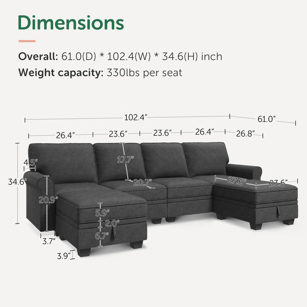 U-Shaped Sectional Sofa with Storage & Reversible Chaise