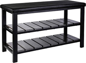 Entryway Shoe Bench with Cushioned Seat & 2 Shelves