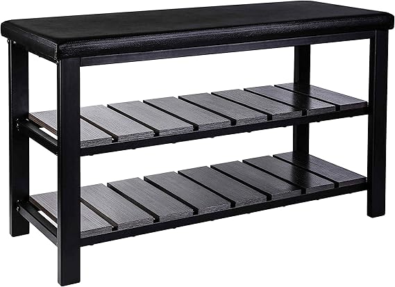 Entryway Shoe Bench with Cushioned Seat & 2 Shelves