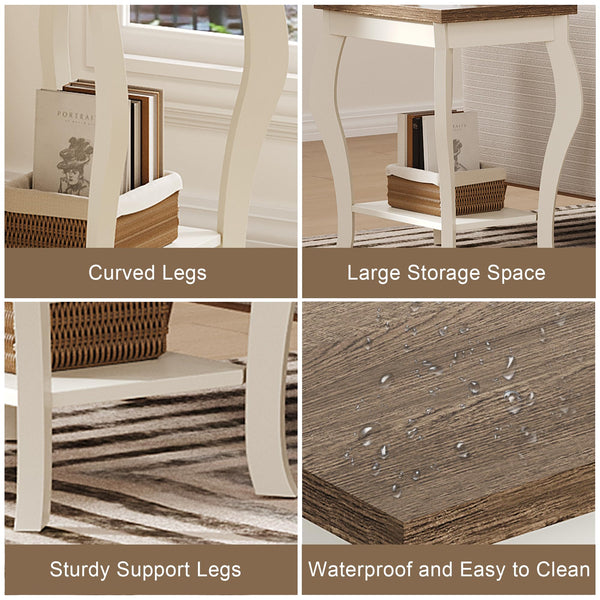 Curved Leg End Tables Set of 2 with Storage Shelf