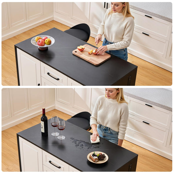 Kitchen Island with Storage Cabinets, Drawers & Power Outlet