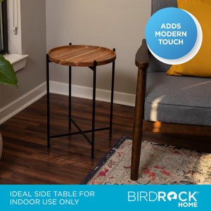 Folding Side Table with Removable Acacia Wood Tray