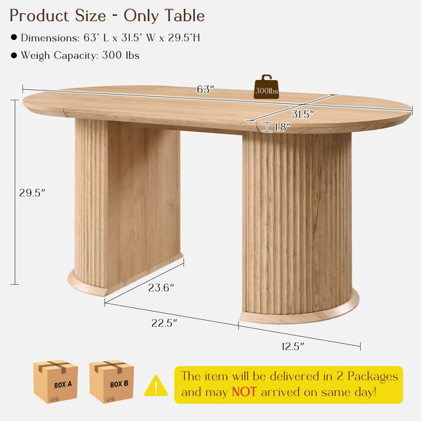 63-Inch Fluted Oval Dining Table for 4–6