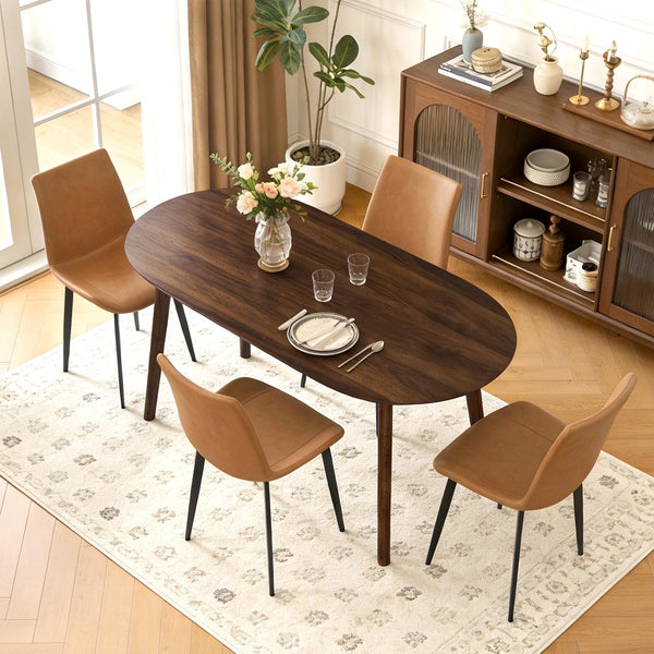 63" Oval Dining Table for 4–6 – Mid-Century Modern with Solid Wood Legs