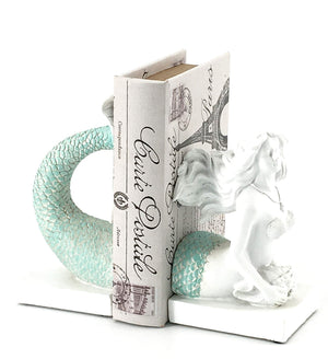 Mermaid Bookends Antique White Shelf Decor 9 Inch