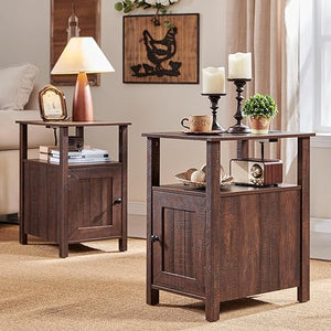 Farmhouse Nightstand Set of 2 with Charging Station