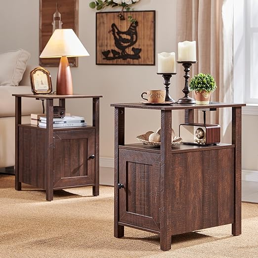 Farmhouse Nightstand Set of 2 with Charging Station