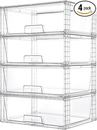 Clear Stackable Storage Drawers with Handles – 15" Wide Acrylic Organizer Bins