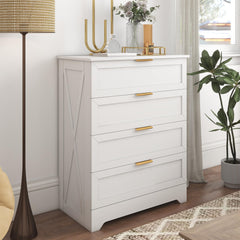 4-Drawer Dresser with Golden Handles – White, Wash Grey, Light Oak