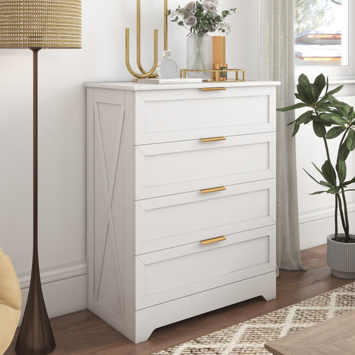 4-Drawer Dresser with Golden Handles – White, Wash Grey, Light Oak