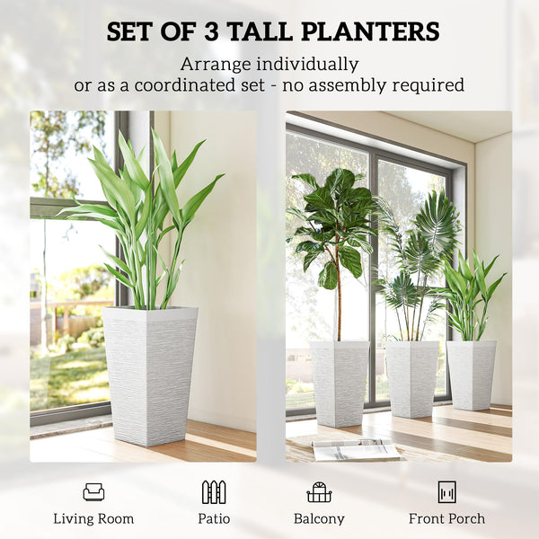 Tall Outdoor Planters Set of 3 with Wheels & Drainage