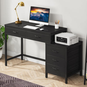 Computer Desk with 5 Drawers and Reversible File Cabinet