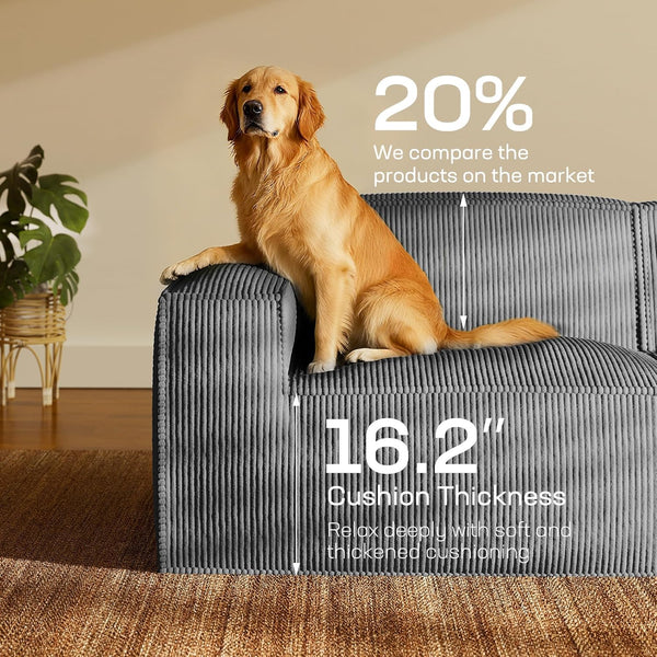 111" L-Shaped Modular Sectional Sofa – Grey Corduroy