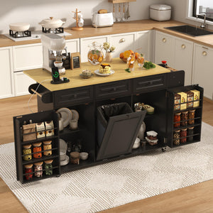 Rolling Kitchen Island with Power Outlet & Drop Leaf