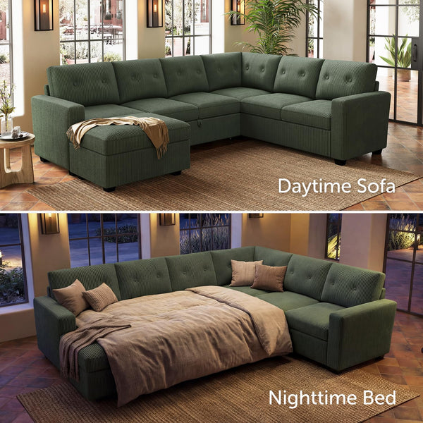 U-Shaped Sectional Sleeper Sofa with Storage Ottoman