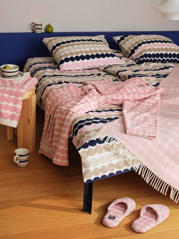 Räsymatto Boho Cotton Throw Blanket – Light Pink Floral, 51 x 71 Inch