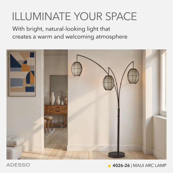 Arc Floor Lamp with 3 Movable Shades & Adjustable Height