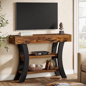 41" 3-Tier Curved Console Table with Storage Shelves