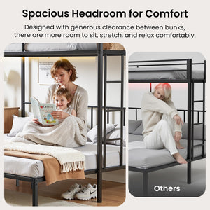 Metal Triple Bunk Bed with Guardrails & Ladder — Twin, Twin XL & Queen Options