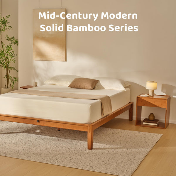 Bamboo Nightstand with Soft-Close Drawer & Open Shelf