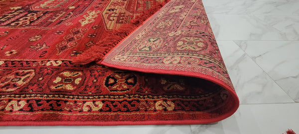 Traditional Persian Oriental Area Rug 5x8 – Red Gold Medallion, Polypropylene, Indoor