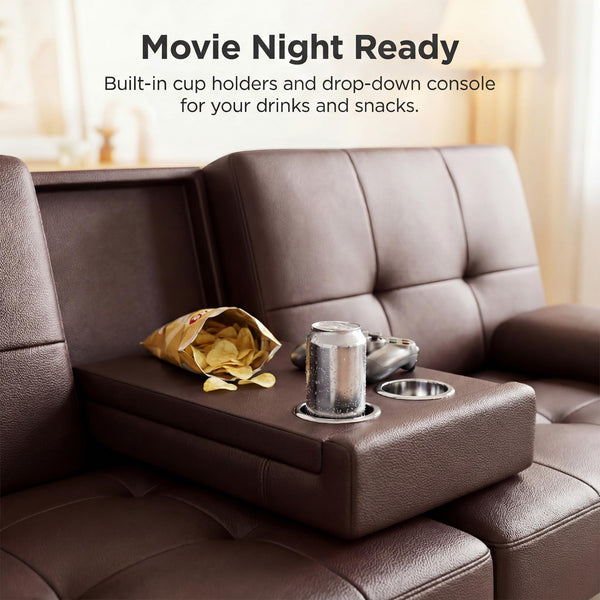 Convertible Futon Sofa Bed with Adjustable Backrest & Armrest