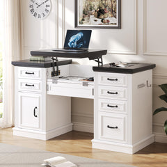 Farmhouse 57" Height-Adjustable Executive Desk with Drawers & File Cabinet