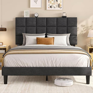 Platform Bed Frame with Adjustable Upholstered Headboard