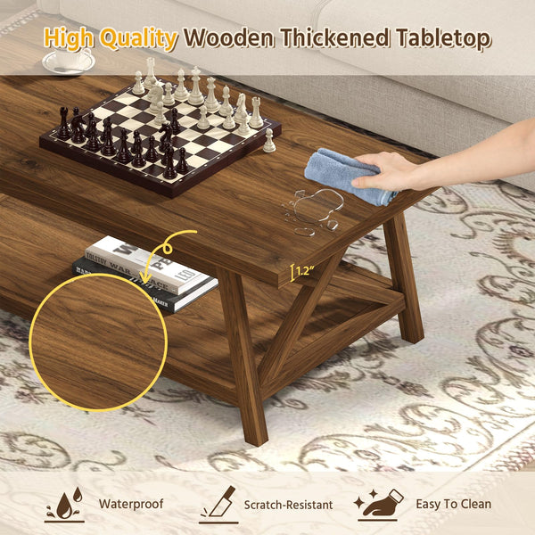 2-Tier Farmhouse Coffee Table with Storage