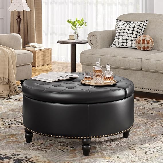 Round Storage Ottoman with Lift Top